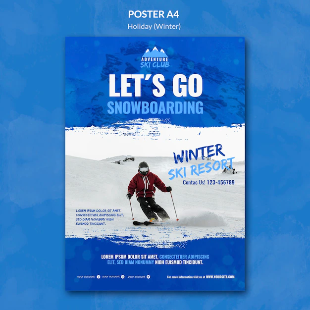 Free PSD | Winter ski resort poster template