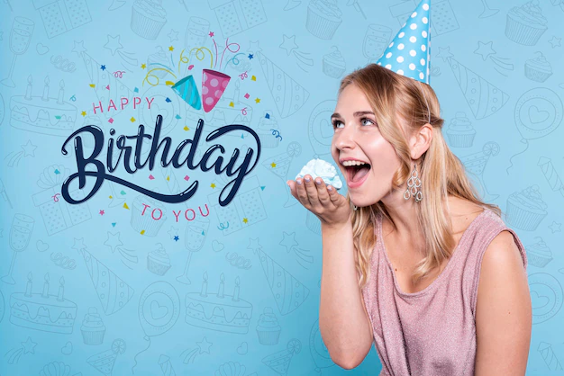 Free PSD | Woman eating cake at birthday party