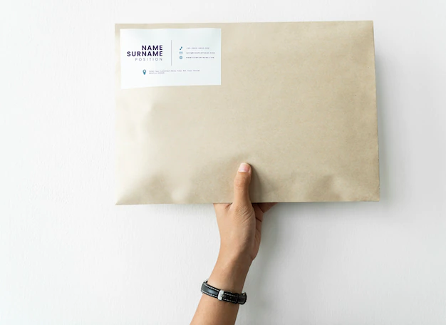 Free PSD | Woman holding up a package mockup