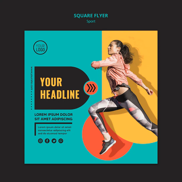 Free PSD | Woman running square flyer template