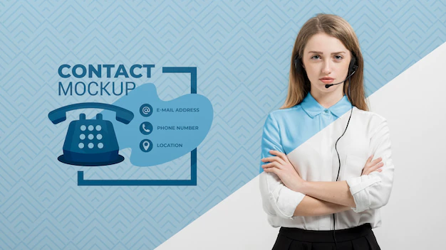 Free PSD | Woman with headphones call center assistant