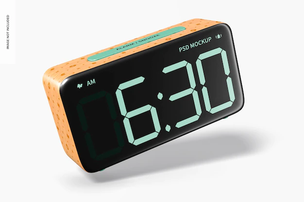 Free PSD | Wooden alarm clock mockup, falling