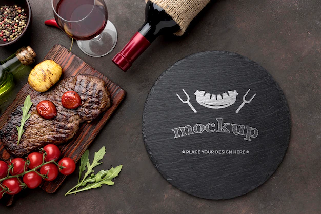 Free PSD | Wooden board with grilled meat