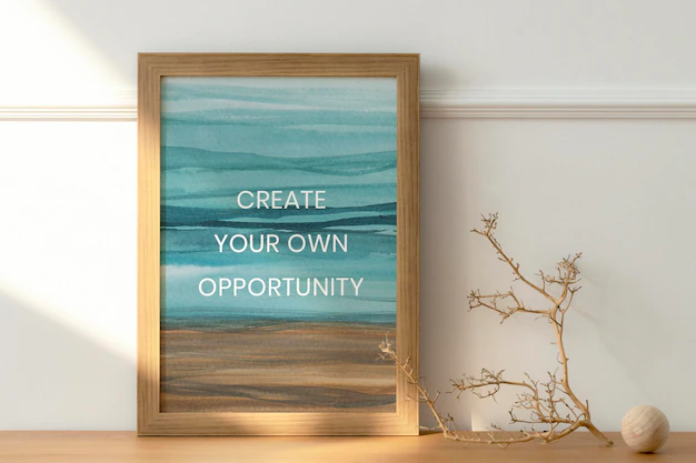 Free PSD | Wooden picture frame mockup psd with ombre watercolor painting interior