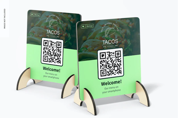 Free PSD | Wooden qr menus mockup, left and right view