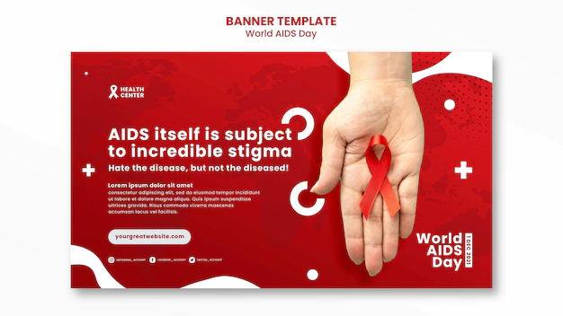 Free PSD | World aids day banner template with red details