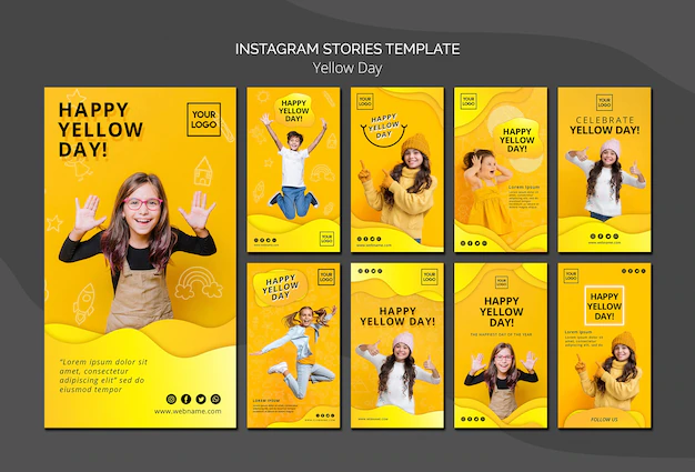 Free PSD | Yellow day concept instagram stories template