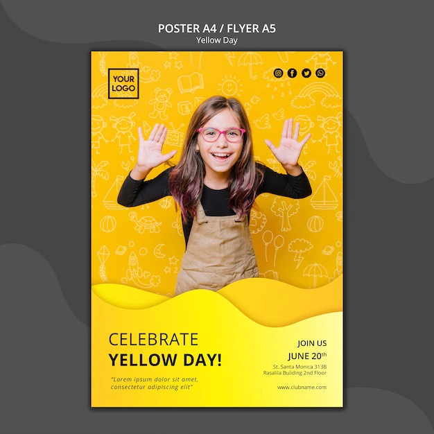 Free PSD | Yellow day concept poster template