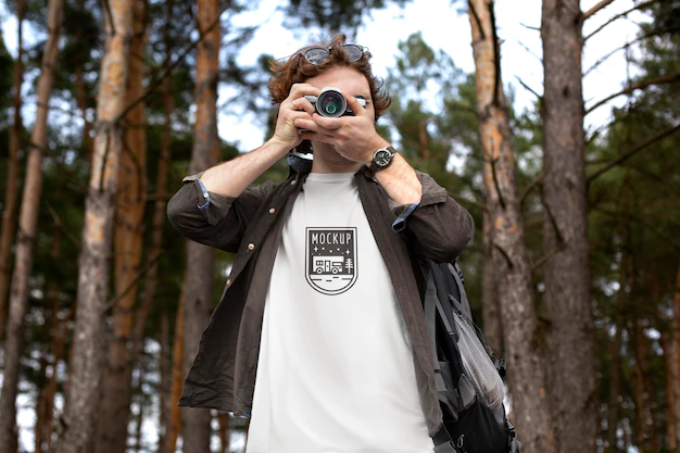 Free PSD | Young adult wearing forest apparel tshirt