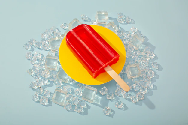 Free Photo | Delicious ice cream pop stickle over ice cubes