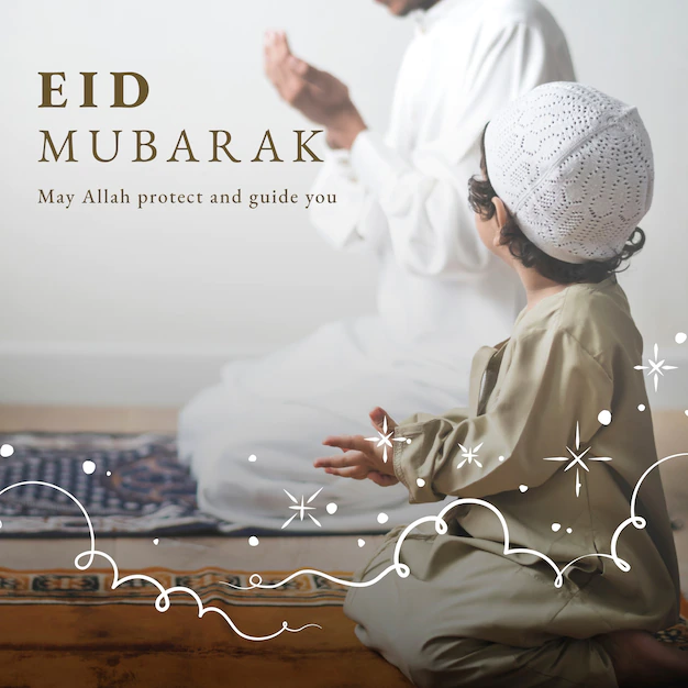 Free Photo | Eid mubarak social media post  with greeting