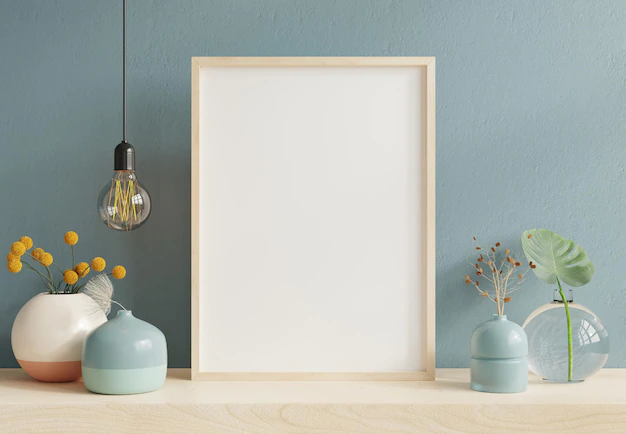 Free Photo | Poster mockup with wooden frame in home interior background.3d rendering