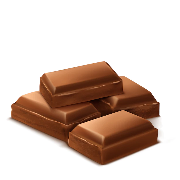 Free Vector | 3d realistic chocolate pieces. brown delicious bars for packaging mock up, package template