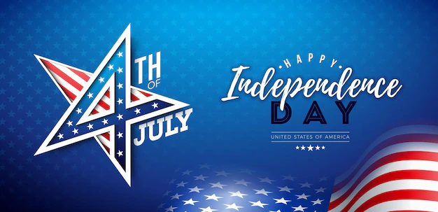 Free Vector | 4th of july independence day of the usa vector design with american flag pattern 3d star symbol