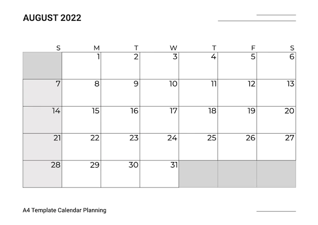 Free Vector | A4 template calendar planning august