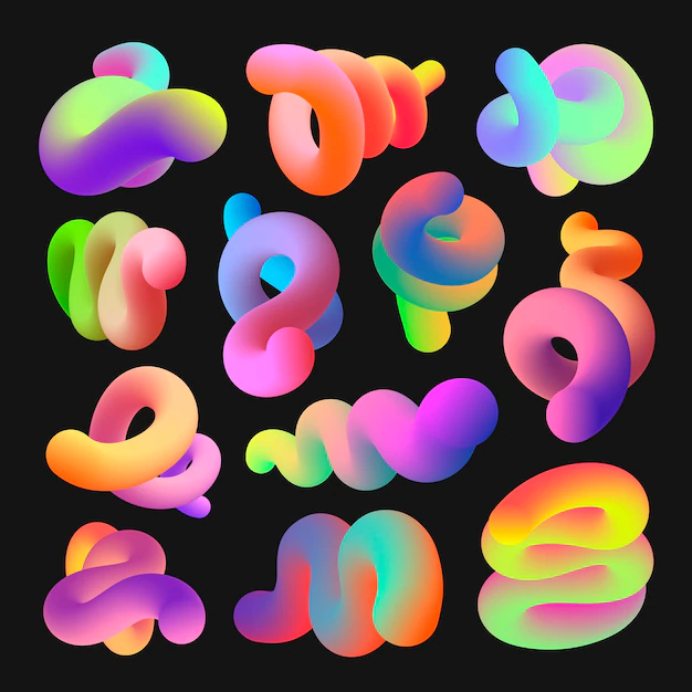 Free Vector | Abstract 3d fluid shape clipart, colorful gradient design vector set