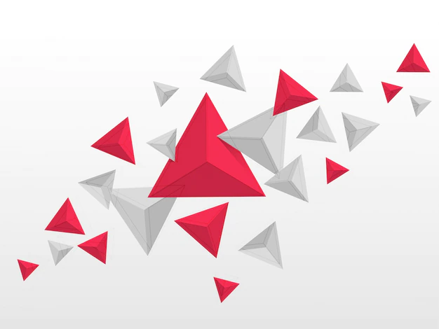 Free Vector | Abstract triangles elements in red and grey colors, flying polygonal geometric shapes background.