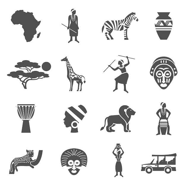 Free Vector | Africa black white icons set