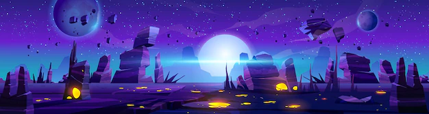 Free Vector | Alien night planet landscape space game background