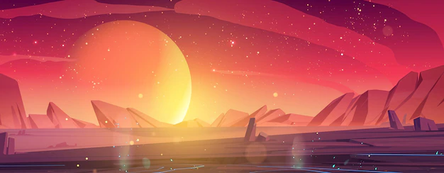 Free Vector | Alien planet landscape dusk or dawn desert surface