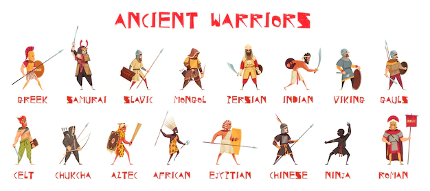 Free Vector | Ancient warriors set with national weapons flat isolated