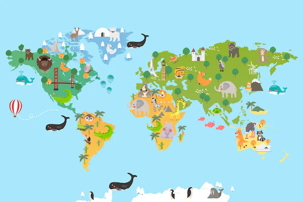 Free Vector | Animal world map