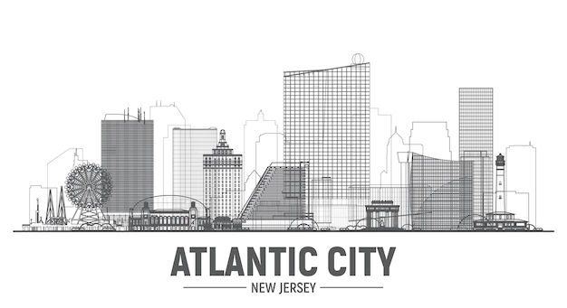 Free Vector | Atlantic city new jersey line skyline a white background flat vector illustration business travel and tourism concept with modern buildings image for banner or web site