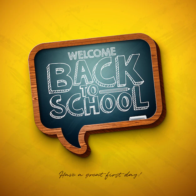 Free Vector | Back to school phrase with chalkboard and typography lettering on yellow
