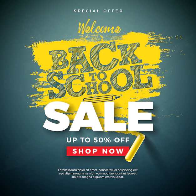 Free Vector | Back to school sale banner with typography letter and chalk on chalkboard