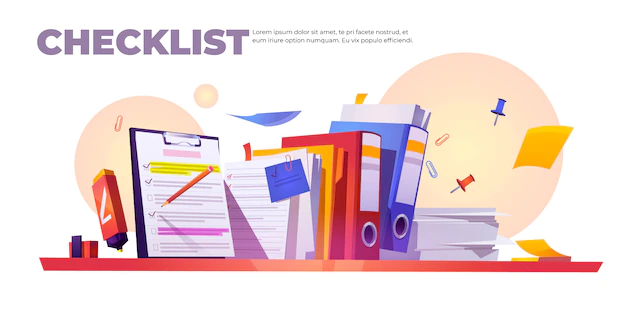 Free Vector | Banner with checklist on clipboard and paperwork