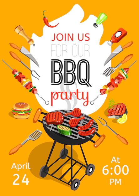 Free Vector | Bbq party announcement flat poster