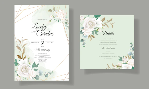 Free Vector | Beautiful floral and leaves wedding invitation card