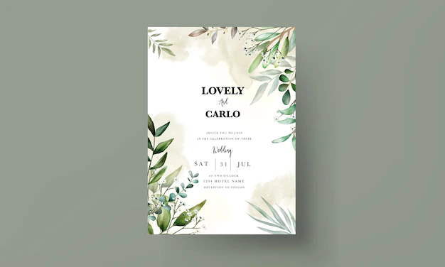 Free Vector | Beautiful leaves wedding invitation card template