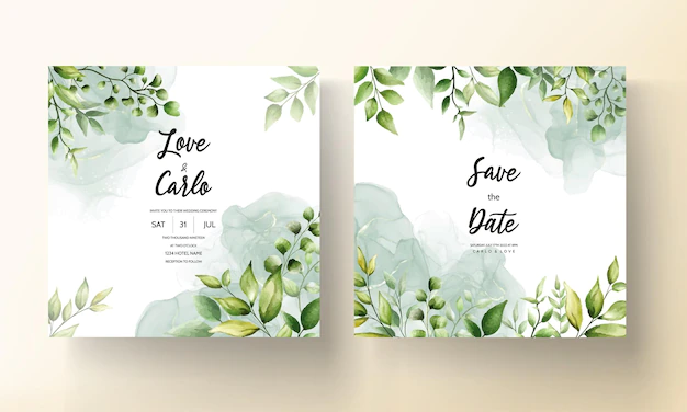 Free Vector | Beautiful watercolor leaf wedding invitation card with alcohol ink
