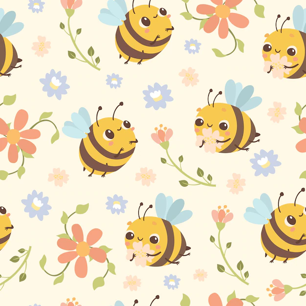 Free Vector | Bee and flowers pattern