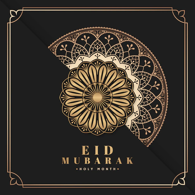 Free Vector | Black and gold eid mubarak postcard vector