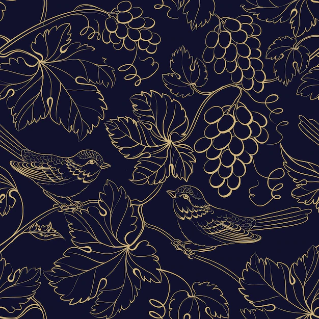 Free Vector | Black background with gold grape berries and leaves.