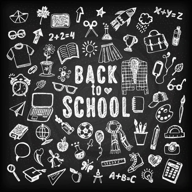 Free Vector | Blackboard background of back to school with sketches