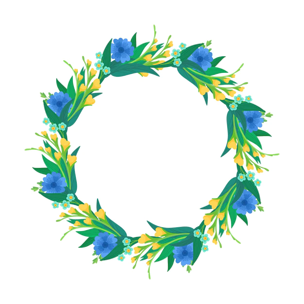 Free Vector | Blue and yellow wildflowers wreath, botanical floral composition.