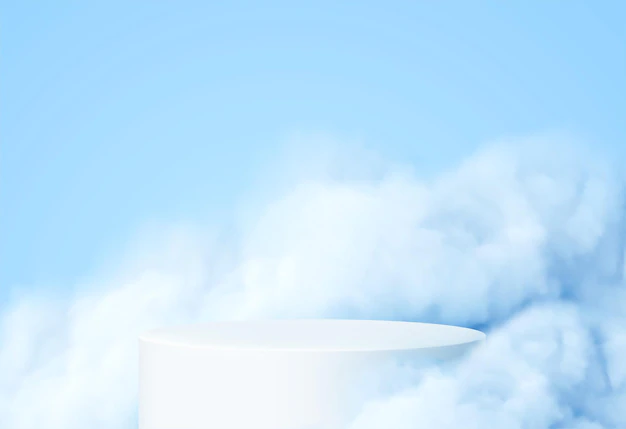 Free Vector | Blue background with a product podium surrounded by blue clouds.