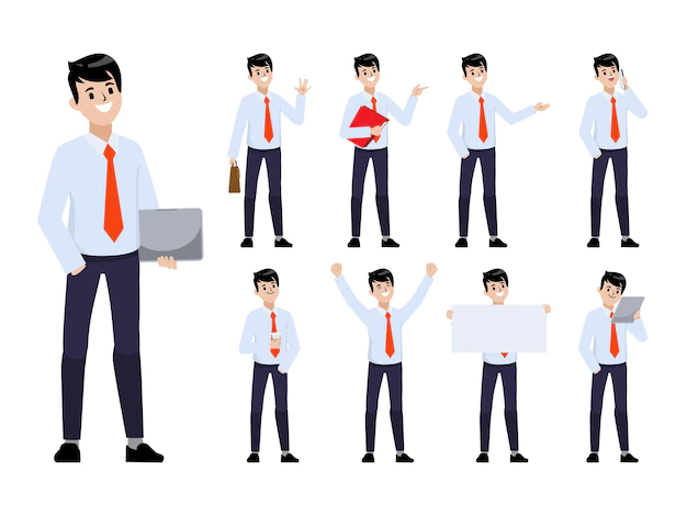 Free Vector | Businessman in office worker character pose set flat cartoon people design