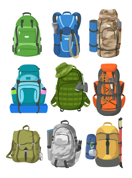 Free Vector | Camping backpacks set