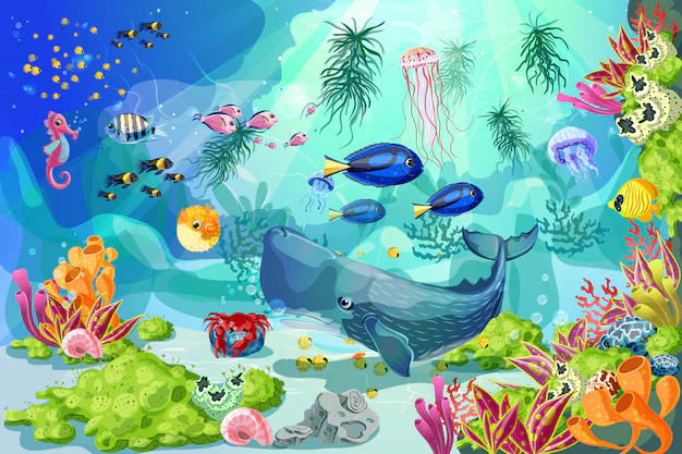 Free Vector | Cartoon marine underwater landscape template
