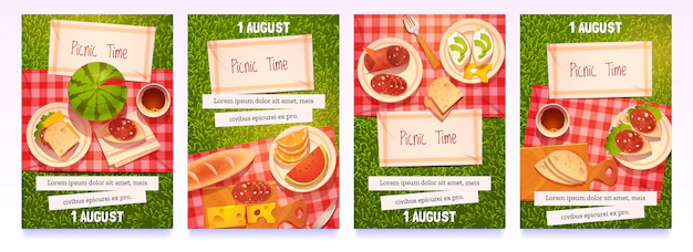 Free Vector | Cartoon picnic time flyers collection