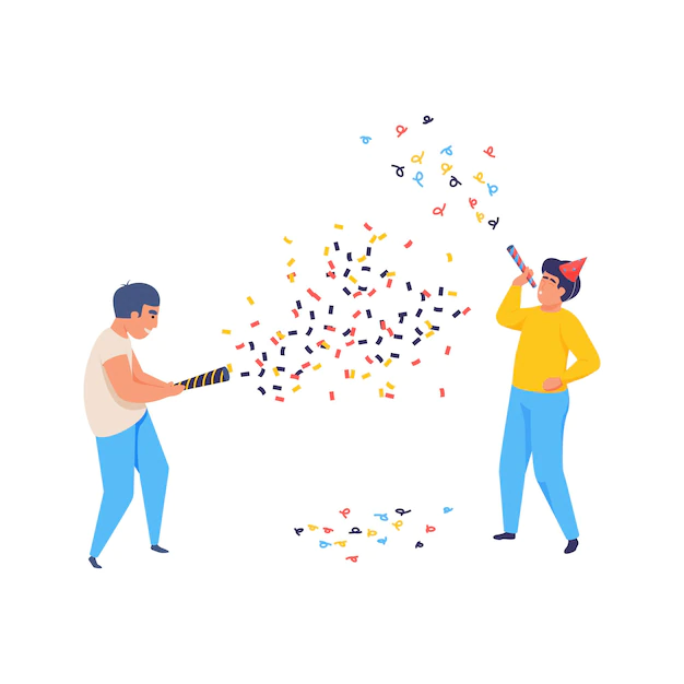 Free Vector | Cheerful celebrating people with confetti flat  illustration