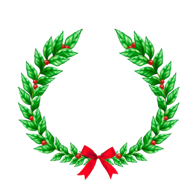 Free Vector | Christmas green wreath decorated with red ribbon bow and berries realistic sign