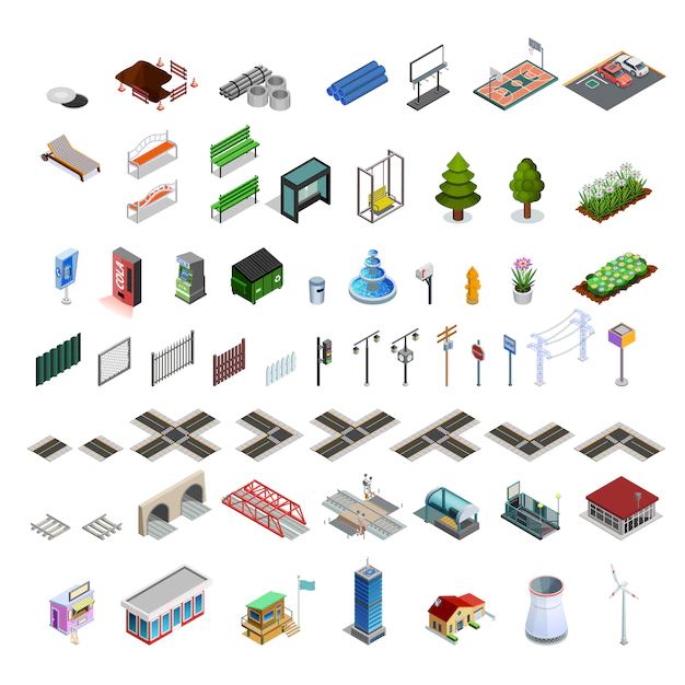 Free Vector | City map constructor isometric elements collection