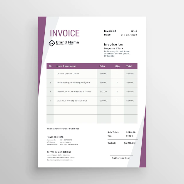 Free Vector | Clean purple business invoice template design