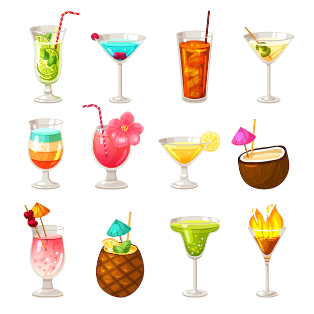 Free Vector | Club cocktails icons set