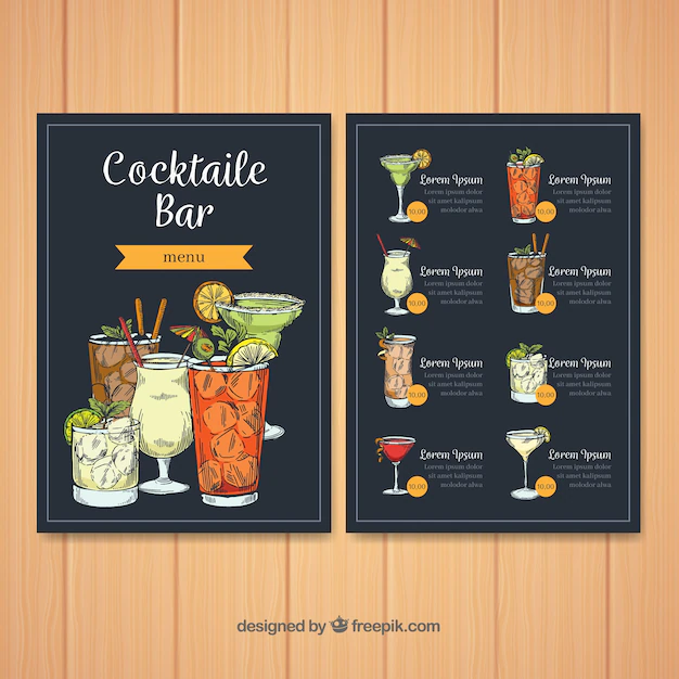 Free Vector | Cocktail menu template in hand drawn style
